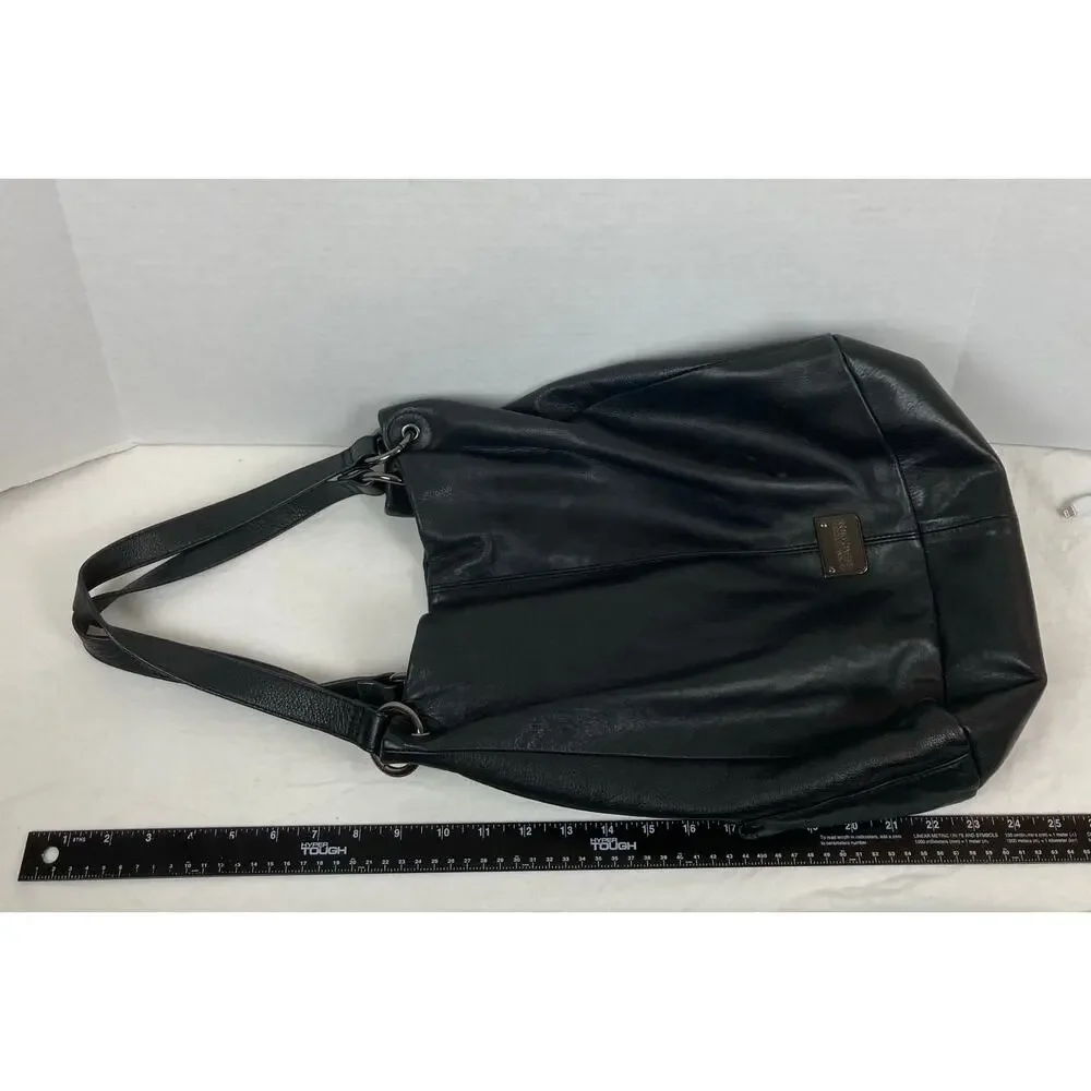 Kenneth Cole Reaction Slouchy Leather Shoulder Bag Zip Black Hobo Y2K Chic Urban